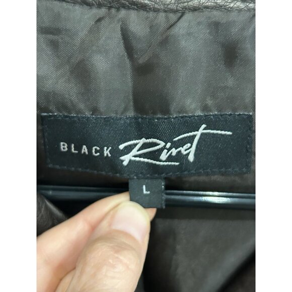 Black Rivet Sleeveless Moto Vest Large Faux Leather Zipper Brown - Picture 5 of 12